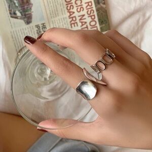 Set 925 Sterling Silver Geometric Wrap Rings